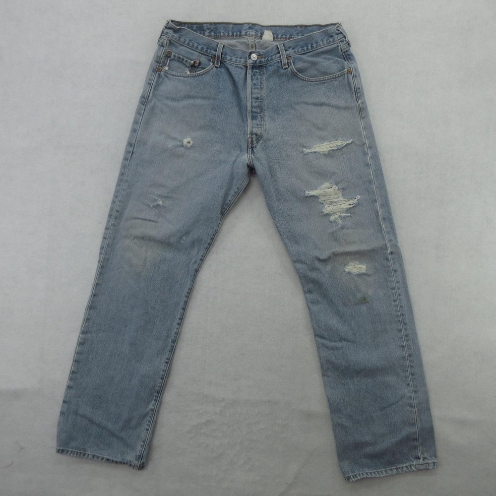 Levis 501 Jeans Mens 35X32 (Tag38x32) Thrashed Button Fly Straight Leg VTG